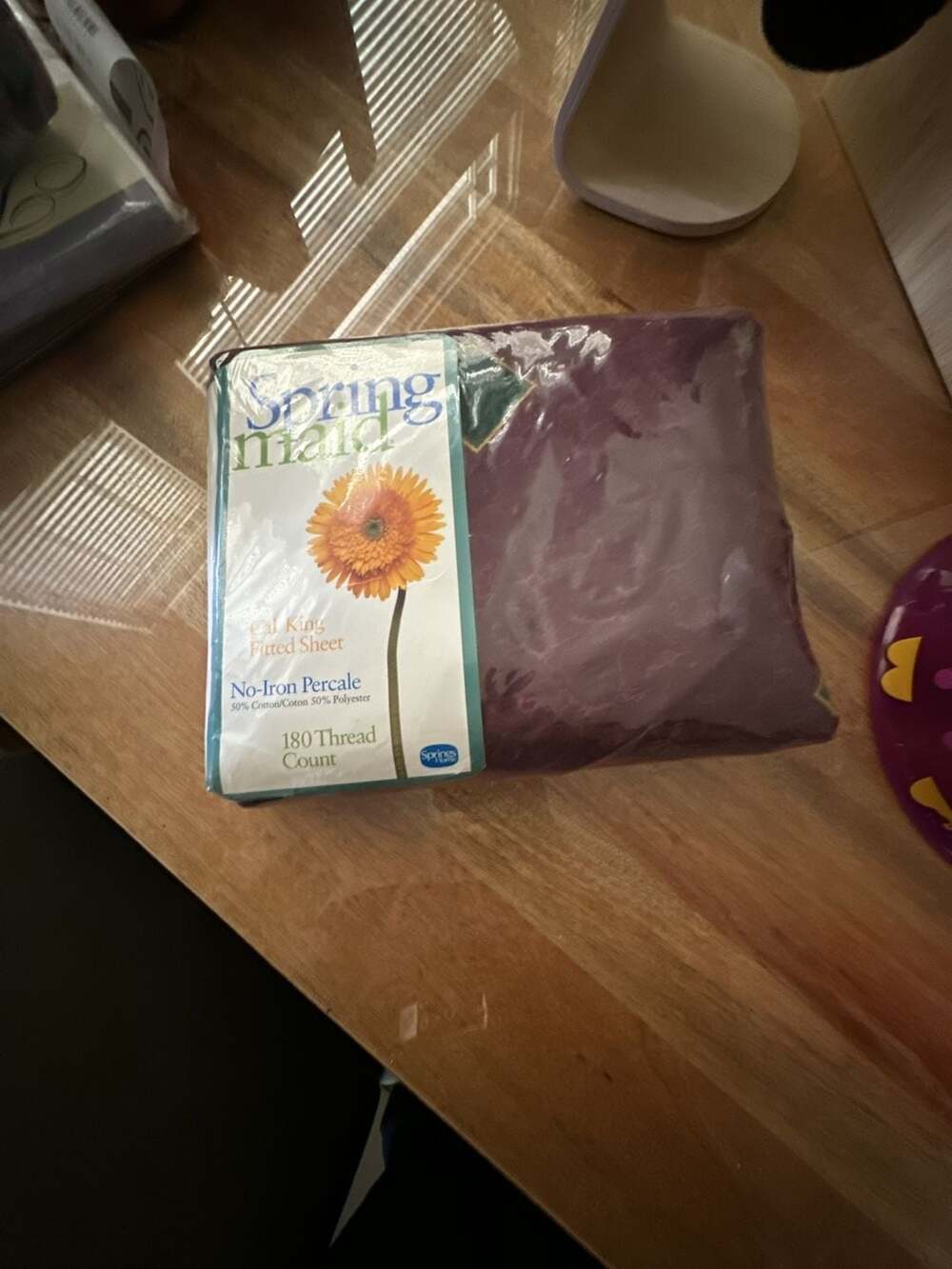 Sealed Springmaid Cal King Fitted Sheet Purple No-Iron Percale 180 Thread Count